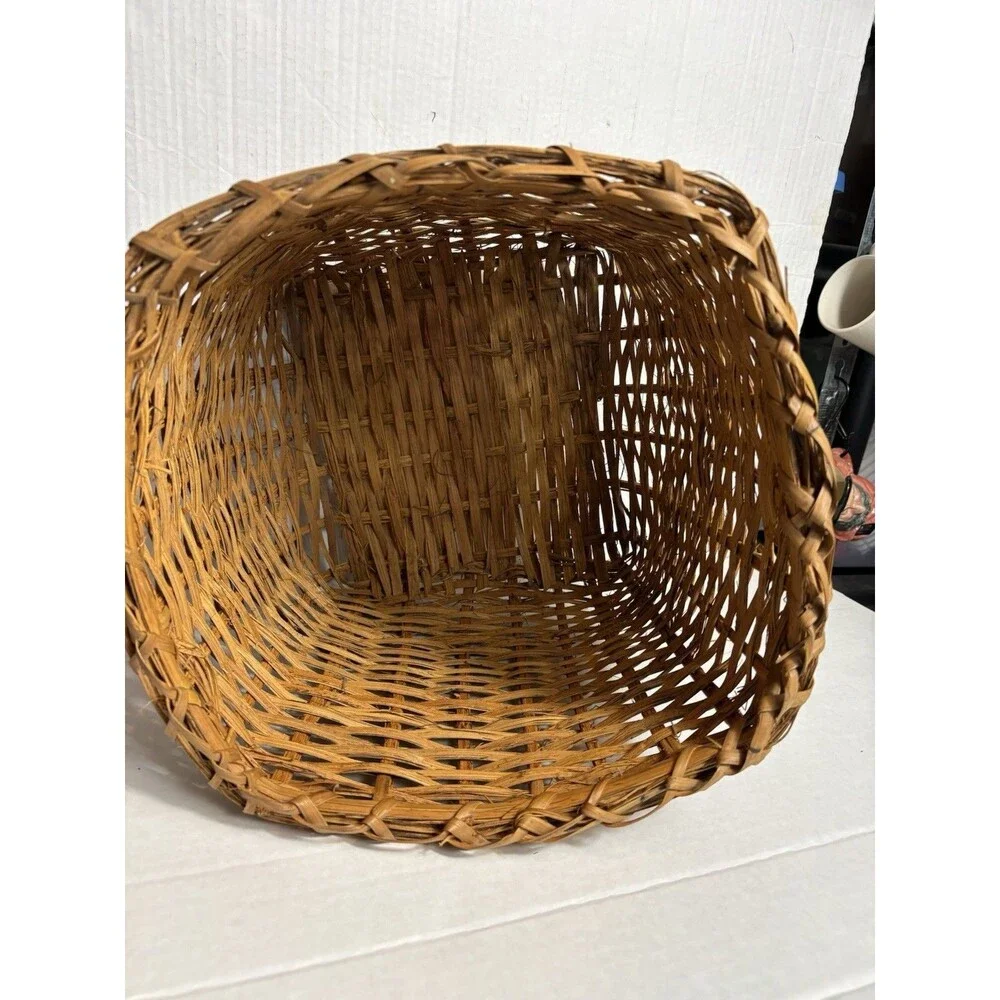 Vintage Handmade Wicker Basket Square Storage Bin Primitive Farmhouse Boho